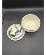 Hand Painted Vintage Koi Serving Bowl With Lid Signed Pottery - £100.79 GBP