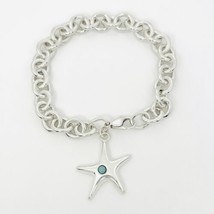 9&quot; Large Tiffany Blue Turquoise Starfish Charm Bracelet in Silver Plus Size - £327.27 GBP