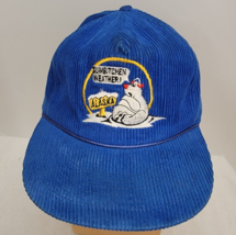 Vintage BLUE Corduroy Alaska &quot;Sumbitchen Weather&quot; Polar Bear Snapback Ca... - £18.80 GBP