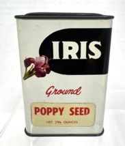 Vintage White Purple Flower Iris Poppy Seed Spice Tin Smart Final Los An... - $12.38