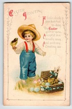 Easter Postcard Ellen Clapsaddle 1921 Farmer Boy Child Baby Chicks Wolf 109 - $18.23