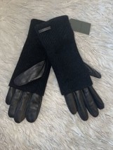 All Saints Ladies Knit Cuff Leather Gloves | Black  Women’s Size LARGE - £103.72 GBP