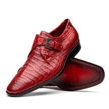 genuine caiman crocodile dress Shoes monk strap Rovigo Red image 2