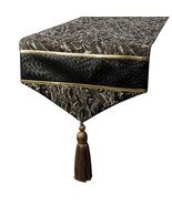 Leather Runway - Black Faux Leather &amp; Jacquard Decorative Table Runner - £49.95 GBP+
