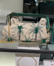 ZARA BNWT 2025. ECRU GREEN PALM EMBROIDERED BEADED DETAIL CLUTCH BAG. 63... - $92.30