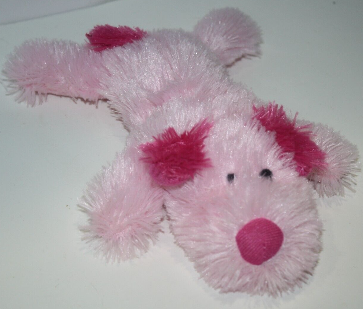 Greenbrier Pink Plush Dog on Tummy 10" Flat Dark Ears Tail Nose Soft Toy Stuffed - $13.55