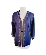 Alfred Dunner Jacket Womens 8 Navy Blue Embroidered Open Front Blazer - $26.99