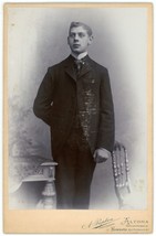 Circa 1880&#39;S Cabinet Card Handsome Young German Man Suit Popken Hamburg Germany - £7.45 GBP