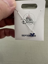 Disney Park Mickey Mouse Faux Sapphire September Birthstone Necklace Silver Tone image 2