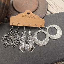 Boho Ethnic Silver Color Earrings Set for Women Vintage Wood Tassel Dangle Earri - £10.56 GBP