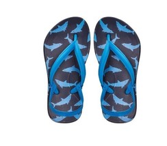 new DSG Shark Toddler Flip Flop Sandals sz 11K- 12K blue summer beach swim shoes - £8.84 GBP