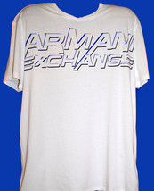 Armani Exchange White Blue Logo Cotton Short Sleeve Men&#39;s T-Shirt Size 2XL - £28.44 GBP