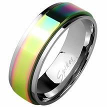 Classic Rainbow Spinner Ring 8mm Mens Stainless Steel Fidget Band Sizes 9-13 - £12.57 GBP