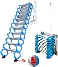 Wall Mounted Folding Ladder Blue-White Loft Attic Stairs Pull Down 12 Steps - £550.05 GBP