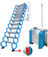Wall Mounted Folding Ladder Blue-White Loft Attic Stairs Pull Down 12 Steps - $956.78 CAD