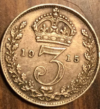 1915 UK GB GREAT BRITAIN SILVER THREEPENCE COIN - $6.52