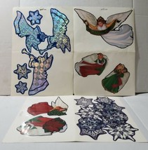 Vintage Christmas Window Clings 3 Sheets Angels Snowflakes Reflective Me... - £13.07 GBP