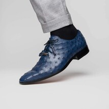 Criss Genuine Ostrich Quill Classic Dress Oxford Shoes Navy image 7