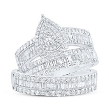 1.75 Cttw Baguette Diamond Pear Shape Trio Wedding His Hers Set Ring 14k Gold - $2,523.51