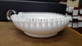 Vintage Fenton Glass &quot;Silver Crest&quot; Milk Glass Heart Shaped Dish with Crystal Lo - £19.55 GBP