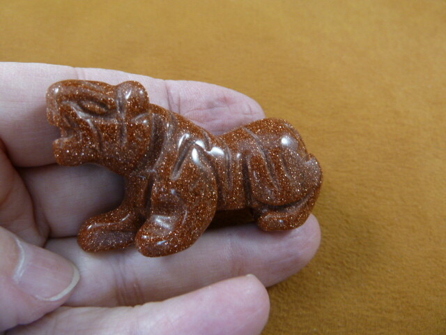 (Y-TIG-728) Orange Goldstone TIGER gemstone carving FIGURINE love CATS t... - $24.99