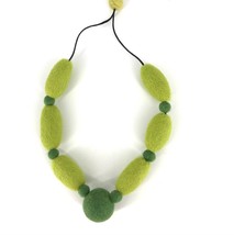 Green textile art felt necklace, felted ball necklace, one of a kind necklace  f - £15.84 GBP