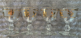 4 Vintage Mid-Century Modern Libbey Frosted Gold Leaf Liqueur Aperitif Glasses - £19.95 GBP