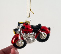 Motorcycle Christmas Ornament Glass 3.5&quot; Shiny Red/Silver Vintage - $6.99