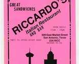 Riccardo&#39;s Italian Restaurant Menu Market St San Antonio Texas 1991 - £14.01 GBP