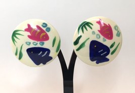 Vintage 1990s Oversized Painted Stud Post Earrings Tropical Fish  - $10.00