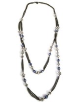 Vera Wang Blue Clear Silver Tone Multi Strand Chain Gemstone Beaded Necklace - £17.46 GBP