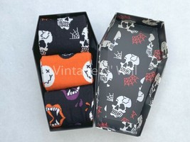 Happy Socks Mens Black/ Orange Halloween Skull Fangs Coffin Gift Box - 3... - $19.79