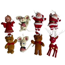 Lot Of Vintage Flocked Ornaments Reindeer Santa Mice Bears - £26.65 GBP