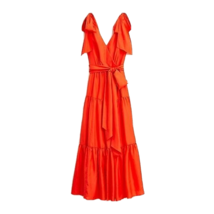 NWT J.Crew Shoulder-tie Silk Maxi in Brilliant Sunset Red Tiered Dress 12 - £93.48 GBP