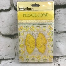 Vintage Party Invitations Set Of 8 Yellow Embroidered Butterflys Gibson NEW - £9.35 GBP