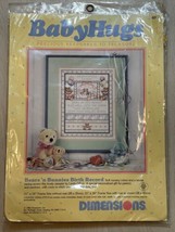 Vintage Cross Stitch Dimensions Baby Hugs Bear Bunnies Birth Record 11&quot;x... - $8.13