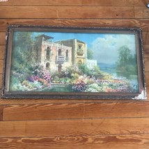 Large Antique Artist Signed Italian Mansion w Beautiful Flower Gardens Impressio - £29.85 GBP