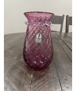 Vintage Pilgrim Glass Small Vase Optic Swirl Cranberry Ruffled Top Stick... - $41.45 CAD