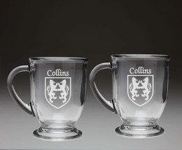 Collins Irish Coat of Arms Glass Coffee Mugs - Set of 2 - £26.65 GBP