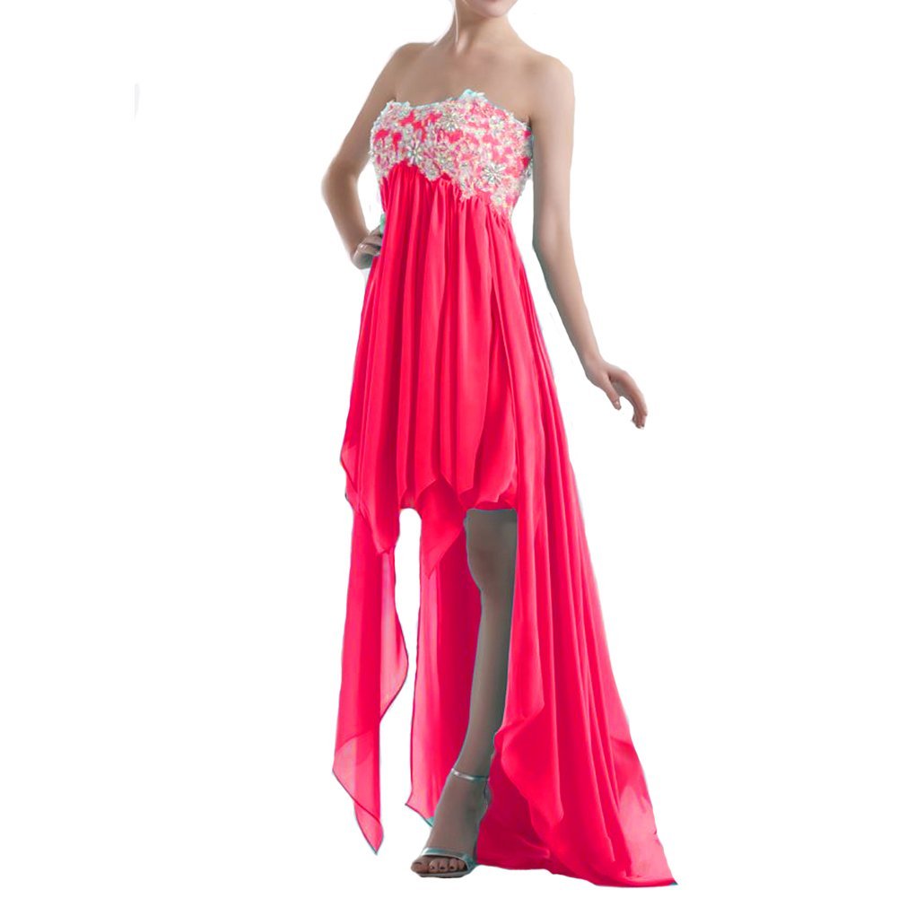 Kivary Women's Beaded High Low Ruffles Chiffon Simple Prom Party Homecoming Dres