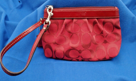 Coach Wristlet Signature Jacquard Fabric Burgundy  Zippered - $27.71