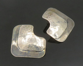 PEARCE 925 Silver - Vintage Modernist Shiny Hammered Drop Earrings - EG11663 - £53.94 GBP