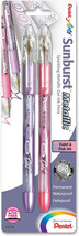 NEW Pentel Arts 2-Pack Sunburst Metallic Gel Pens PINK &amp; VIOLET Ink Medium Line - £6.75 GBP