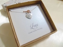 Unwritten Sterling Silver/Rose Gold&quot;Love Holds the Key&quot; Charm Necklace D800 $100 - £22.06 GBP