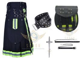 Firefighter Black Utility KILT Fireman Tactical Duty Kilt With Accessories - £78.10 GBP