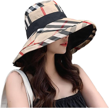 Womens Bucket Hat Beach Sun Hat for Sunmmer Travel Cotton Plaid Colorful Packabl - £21.18 GBP