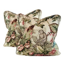 Pr Pillow Covers 22&quot; P Kaufmann Botanical Jungle Monkey Palm Frond Tropical - $61.99