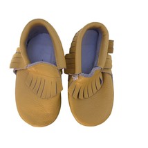Pair Yellow Leather Moccasins Infant Baby Newborn Slip on Fringe Soft So... - €16,96 EUR