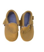 Pair Yellow Leather Moccasins Infant Baby Newborn Slip on Fringe Soft So... - €16,96 EUR