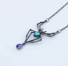 Soul Statement Spider Gunmetal Blue Purple Crystal Dangle Pendant Black Necklace - £14.50 GBP